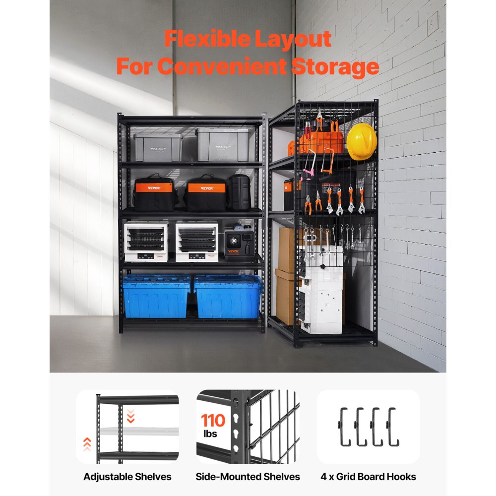 VEVOR Opslagstelling, 1361 kg, 5-laags zware stelling voor garage, 609,6 x 1219,2 x 1828,8 mm, verstelbare boutloze stelling voor industriële stellingen, multifunctionele stelling, kelderstelling voor keuken, magazijn, kelder, zwart
