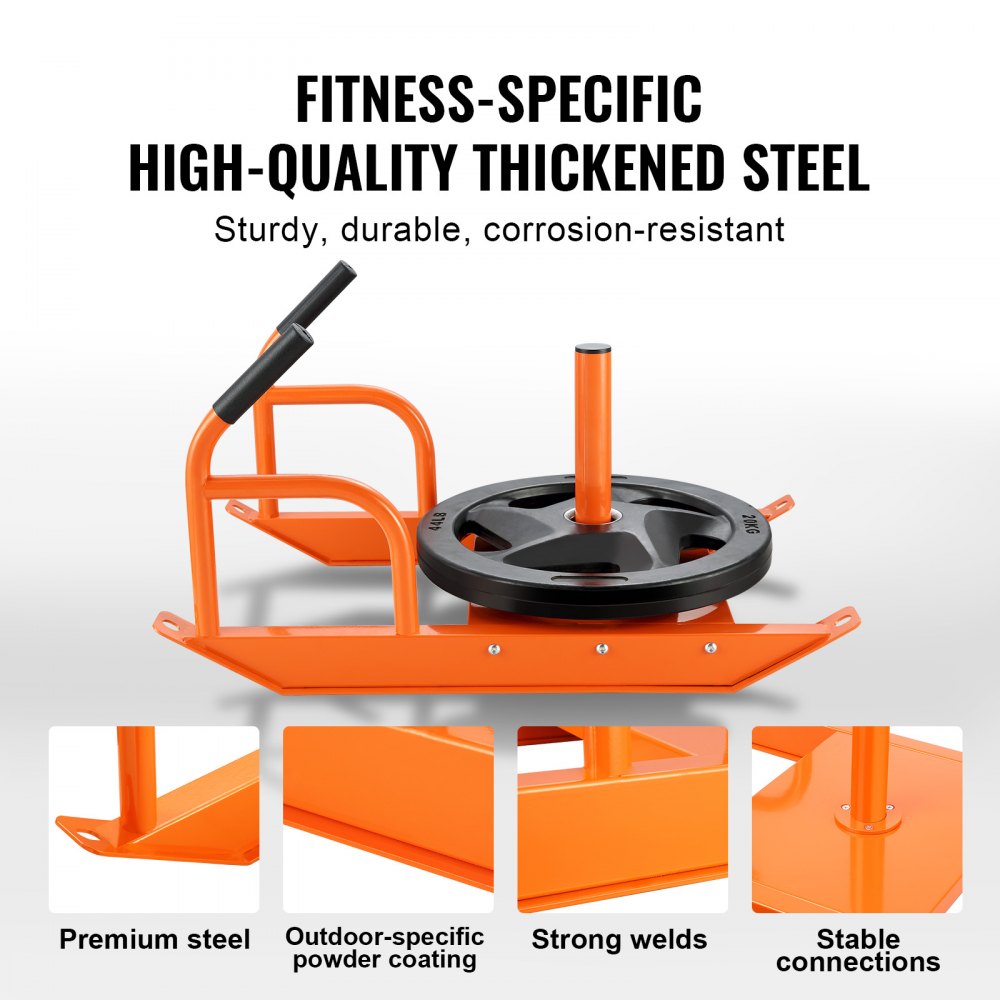 VEVOR Weight Training Pull Sled, Fitness Strength Speed Training Sled with Handle, Steel Power Sled Workout Equipment for Athletic Exercise & Speed Improvement, Suitable for 1"&2" Weight Plate, Orange
