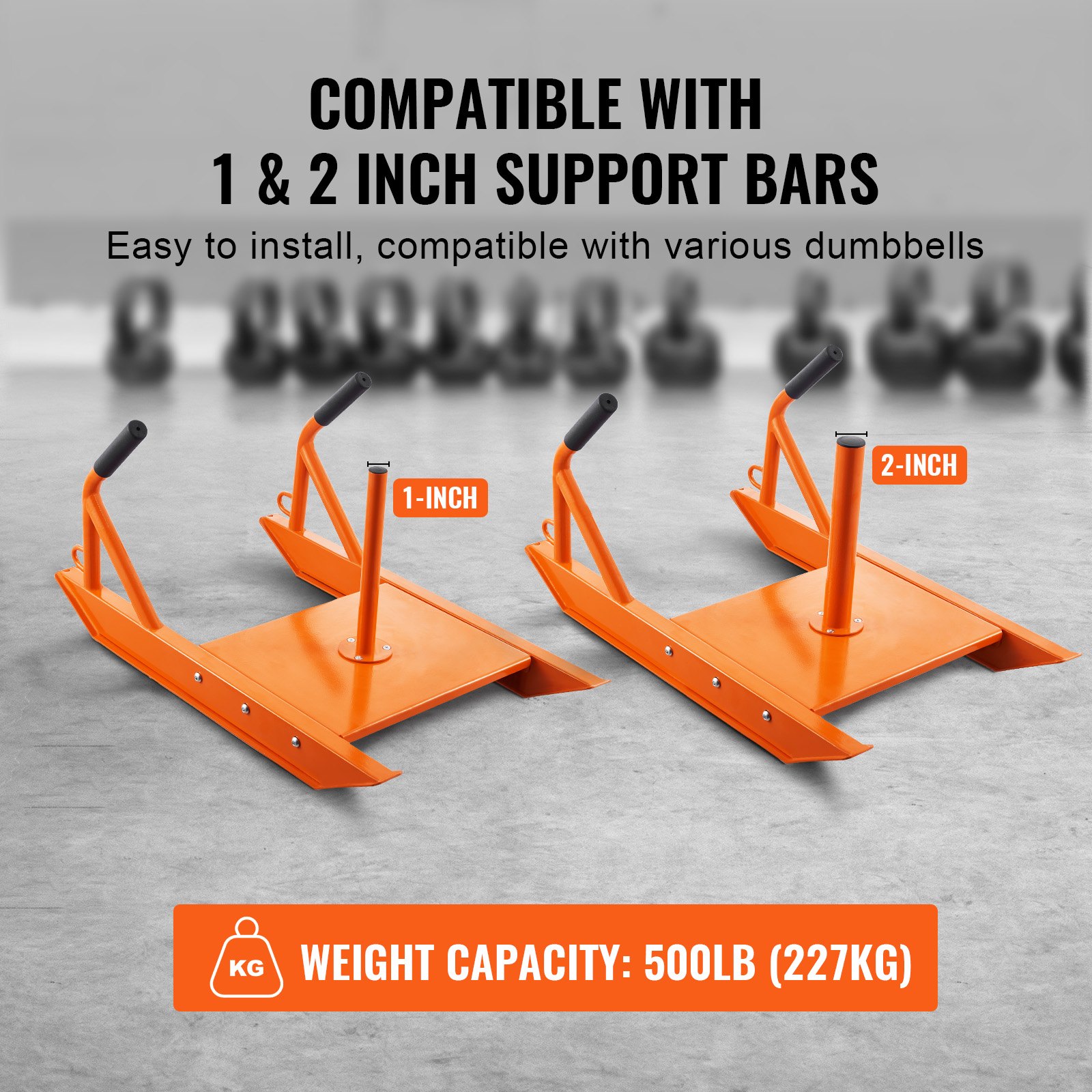 VEVOR Weight Training Pull Sled, Fitness Strength Speed Training Sled with Handle, Steel Power Sled Workout Equipment for Athletic Exercise & Speed Improvement, Suitable for 1"&2" Weight Plate, Orange