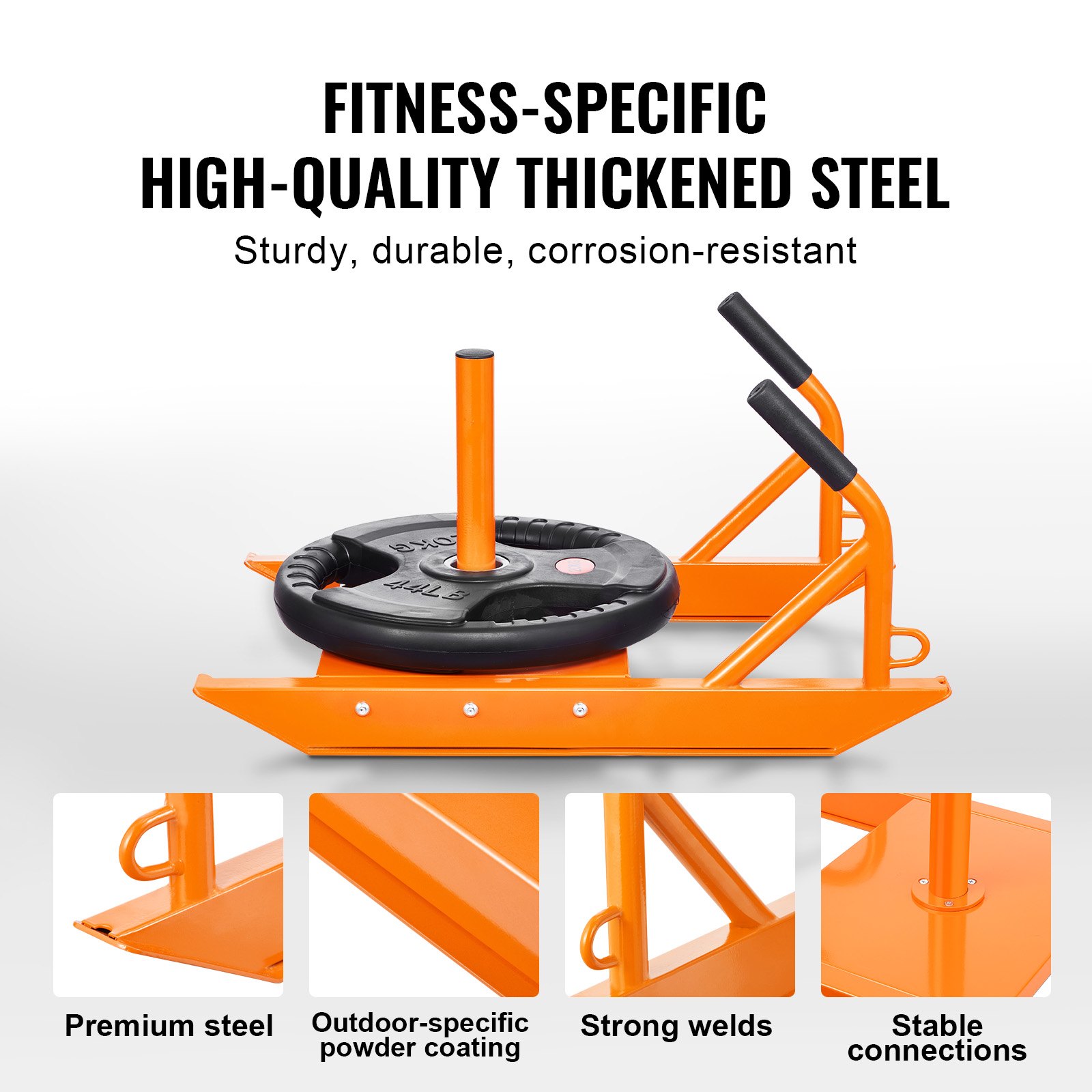 VEVOR Weight Training Pull Sled, Fitness Strength Speed Training Sled with Handle, Steel Power Sled Workout Equipment for Athletic Exercise & Speed Improvement, Suitable for 1"&2" Weight Plate, Orange