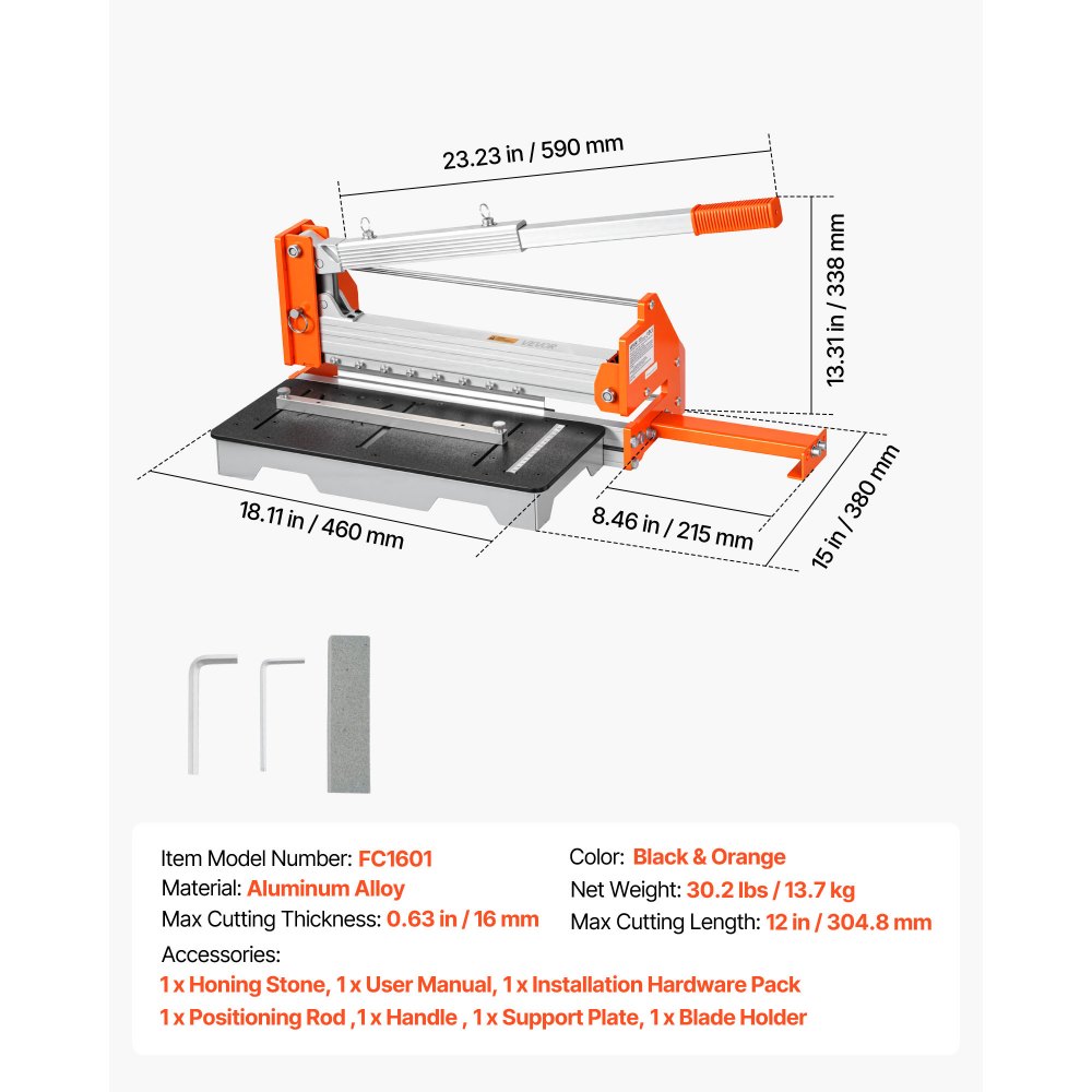 VEVOR vinylsnijder 304,8 mm, laminaatsnijder met een snijdikte van 16 mm, met hendel van aluminiumlegering en telescopische steunplaat, voor het snijden van parket, LVT, VCT, SPC, LVP en WPC.