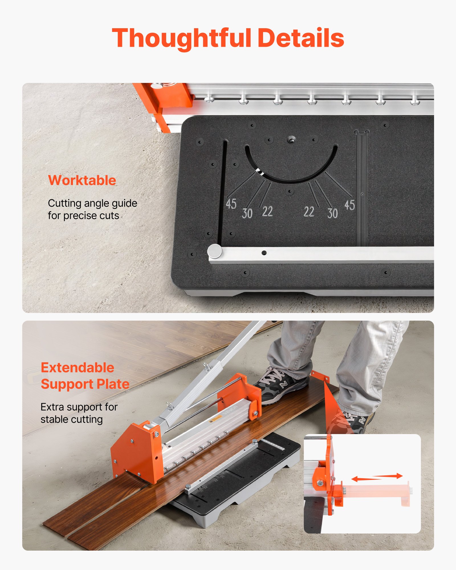 VEVOR vinylsnijder 304,8 mm, laminaatsnijder met een snijdikte van 16 mm, met hendel van aluminiumlegering en telescopische steunplaat, voor het snijden van parket, LVT, VCT, SPC, LVP en WPC.