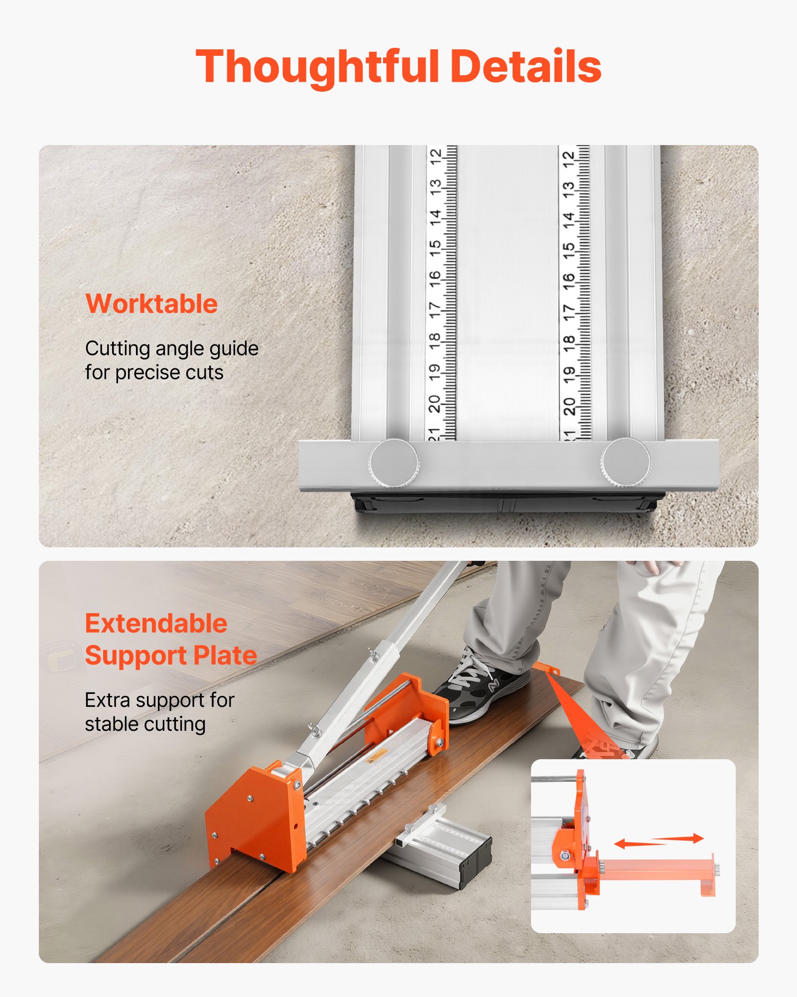 VEVOR laminaatsnijder 304,8 mm, vinylsnijder met een snijdikte van 12 mm, snijapparaat met hendel, gemaakt van aluminiumlegering, telescopische steunplaat, voor laminaatvloeren, LVT, VCT, SPC, LVP, WPC