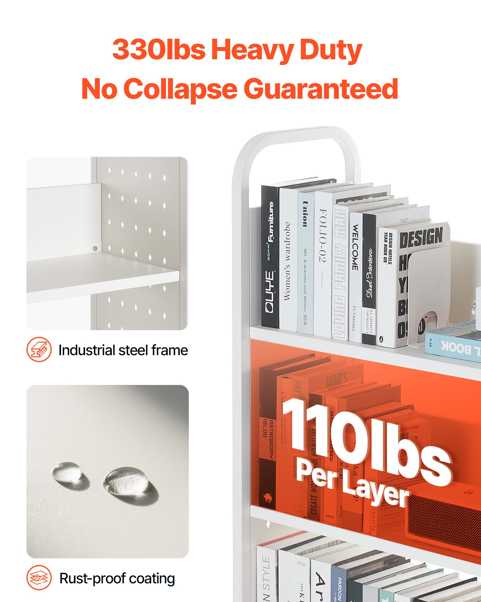 VEVOR Boekenwagen, draagvermogen 150 kg, Bibliotheekwagen, 77 x 38 x 122 cm, enkelzijdige L-vormige boekenplank met dubbele remwielen, Boekenplankwagen voor woonkamer, kantoor, school, wit