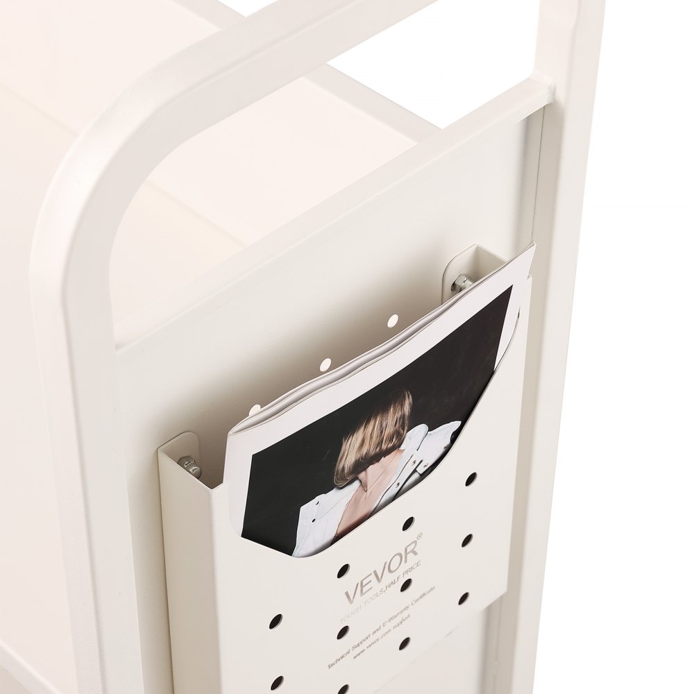 VEVOR Bibliotheekkar 790x385x1250mm Vrije ruimte Kar 3 Planken Boekenkar Koolstofstaal + Koudgewalste Stalen Plaat Serveerkar Draagvermogen 150kg (50kg per Plank) Inclusief 2 Boekensteunen Wit