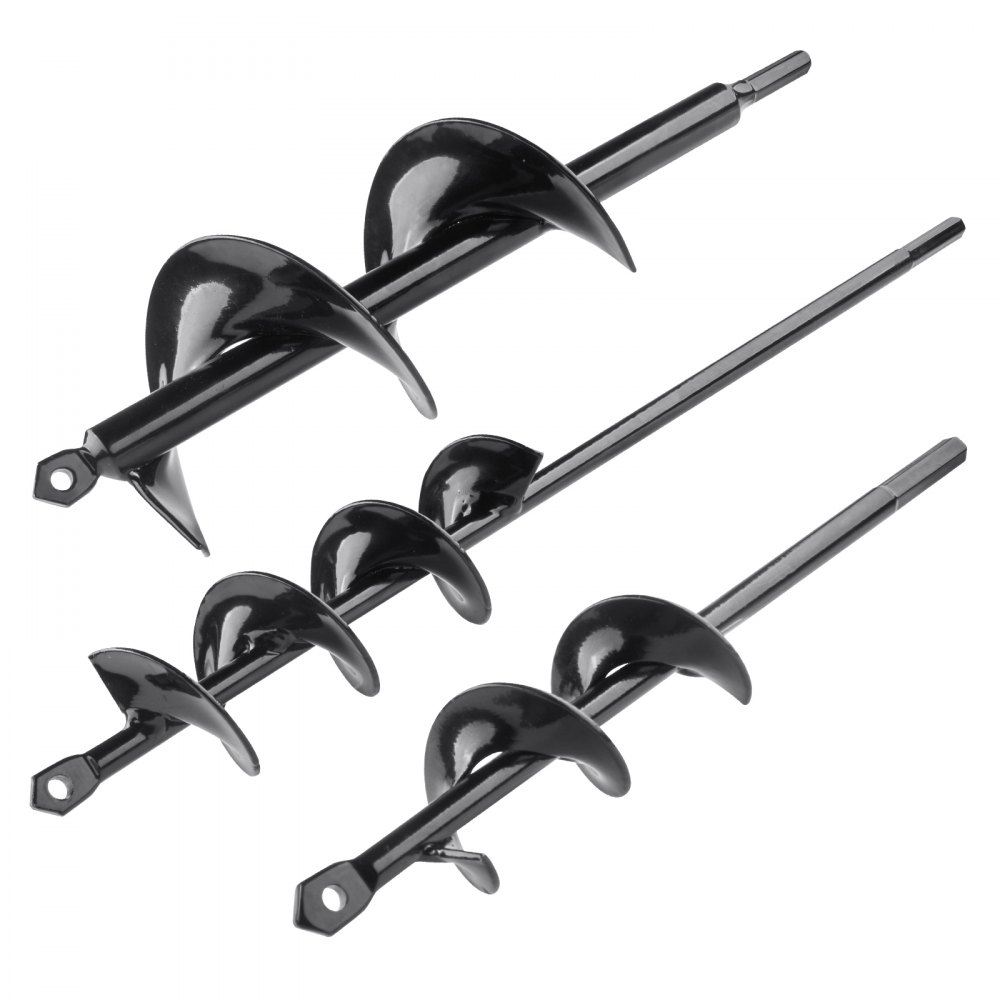 VEVOR grondboor voor planten, set van 3, grondboor voor tuin, spiraalboor voor paalboor, bollenplanten en gaten graven, voor 3/8-inch zeskantboor
