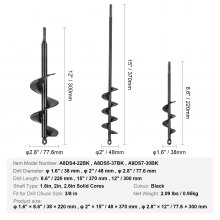 VEVOR tuinboor φ38x220mm φ48x370mm φ77,6x300mm grondboor boor PCM stalen paalboor voor 3/8"(9,53mm) zeskantboor schroevendraaier spiraalboor aardegatboor voor planten en zaadmenging