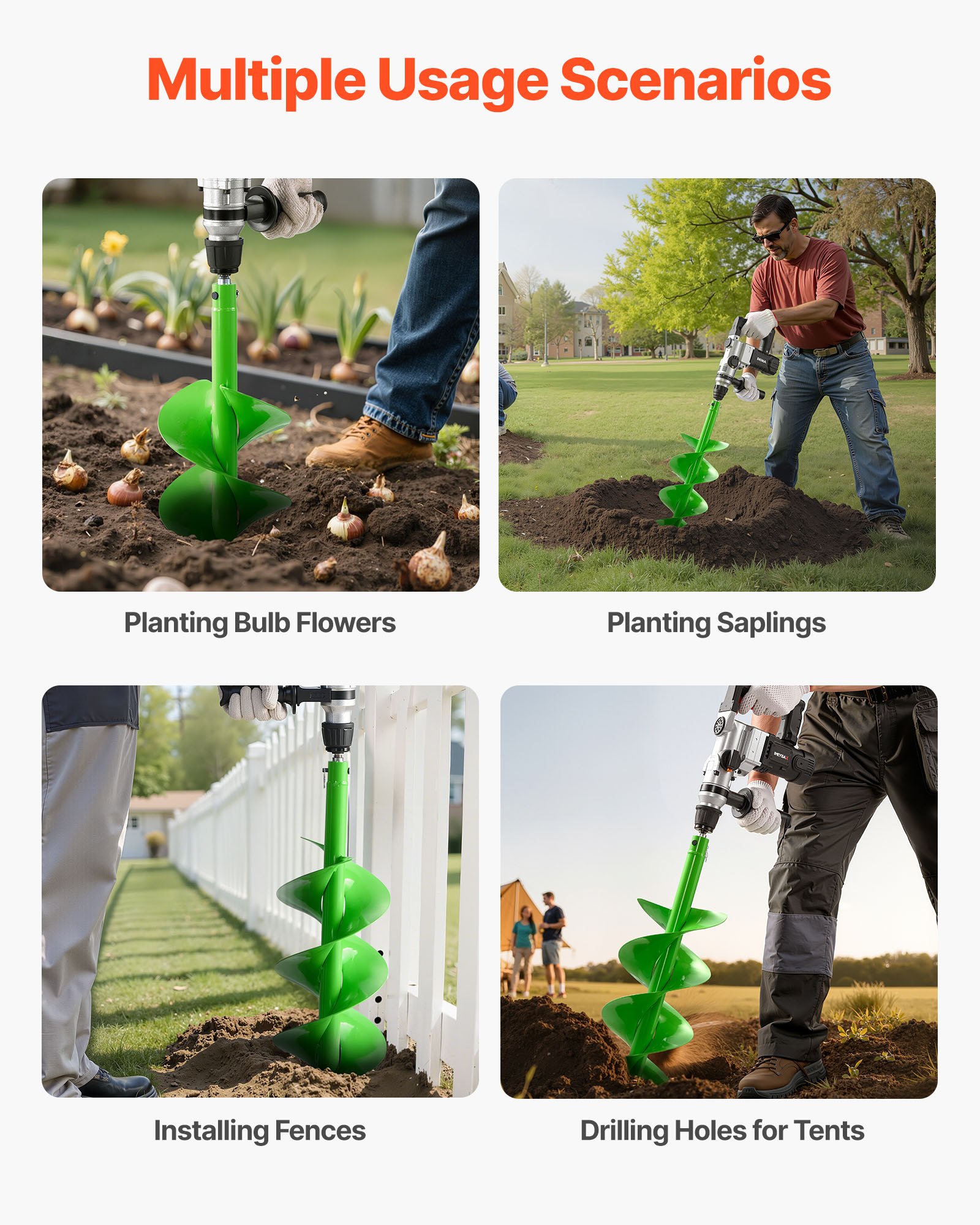 VEVOR Auger Drill Bit for Planting, Ø7.87" x 31.1" Spiral Drill Bit, Compatible with 0.78" ID Drive Drills, Heavy Duty Bulb Planter Tool, Post Hole Drilling Attachments for Garden Digger Fence