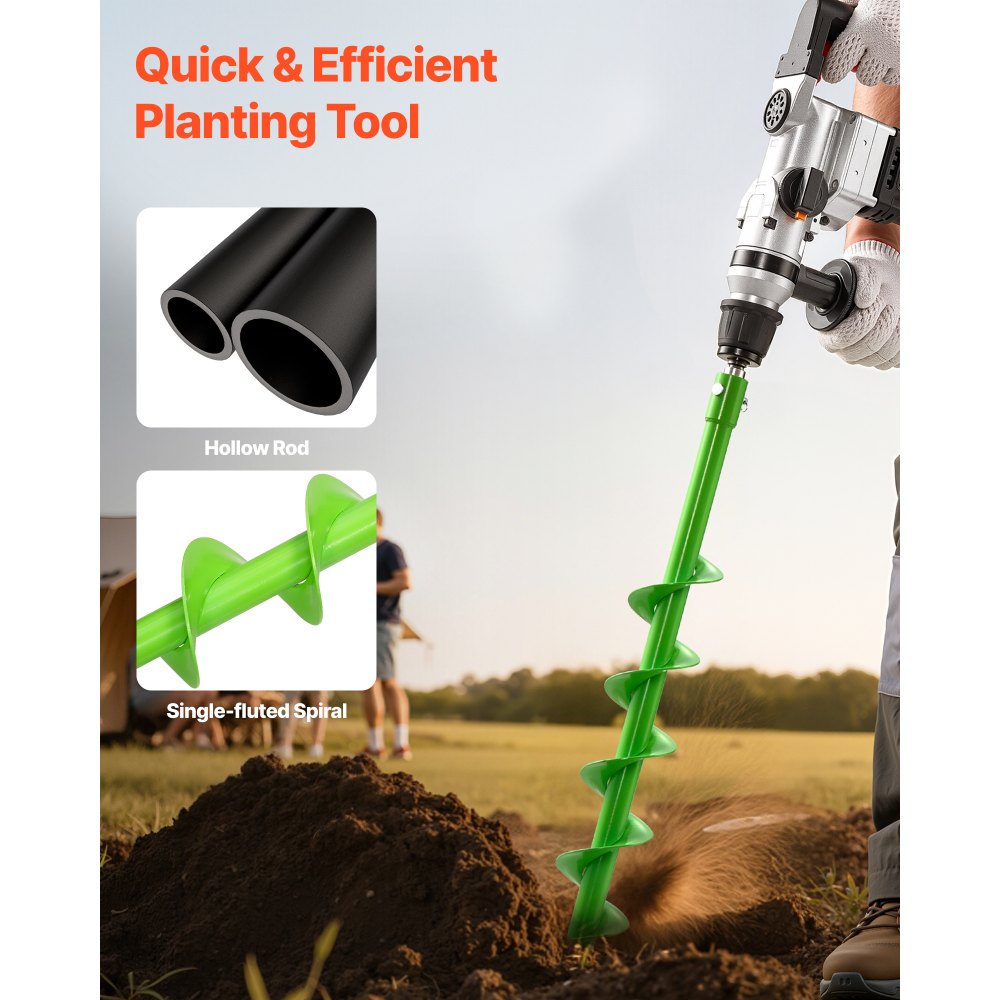 VEVOR grondboor voor boormachine, Ø 60x790 mm tuinboor, compatibel met boren met een binnendiameter van 20 mm, paalboor, paalboorbevestigingen voor tuingraafmachines en hekken