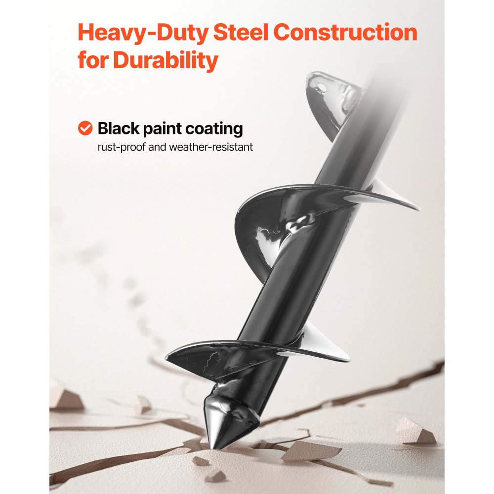 VEVOR grondboor voor boor, Ø 80x290 mm paalboor, voor 3/8-inch zeskantboren, paalboor, doorlopende boor, gatboorbevestigingen voor het graven van gaten voor tuinpalen en hekken