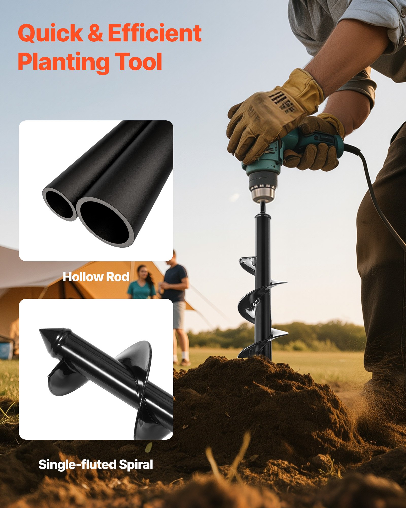 VEVOR grondboor voor boor, Ø 80x290 mm paalboor, voor 3/8-inch zeskantboren, paalboor, doorlopende boor, gatboorbevestigingen voor het graven van gaten voor tuinpalen en hekken