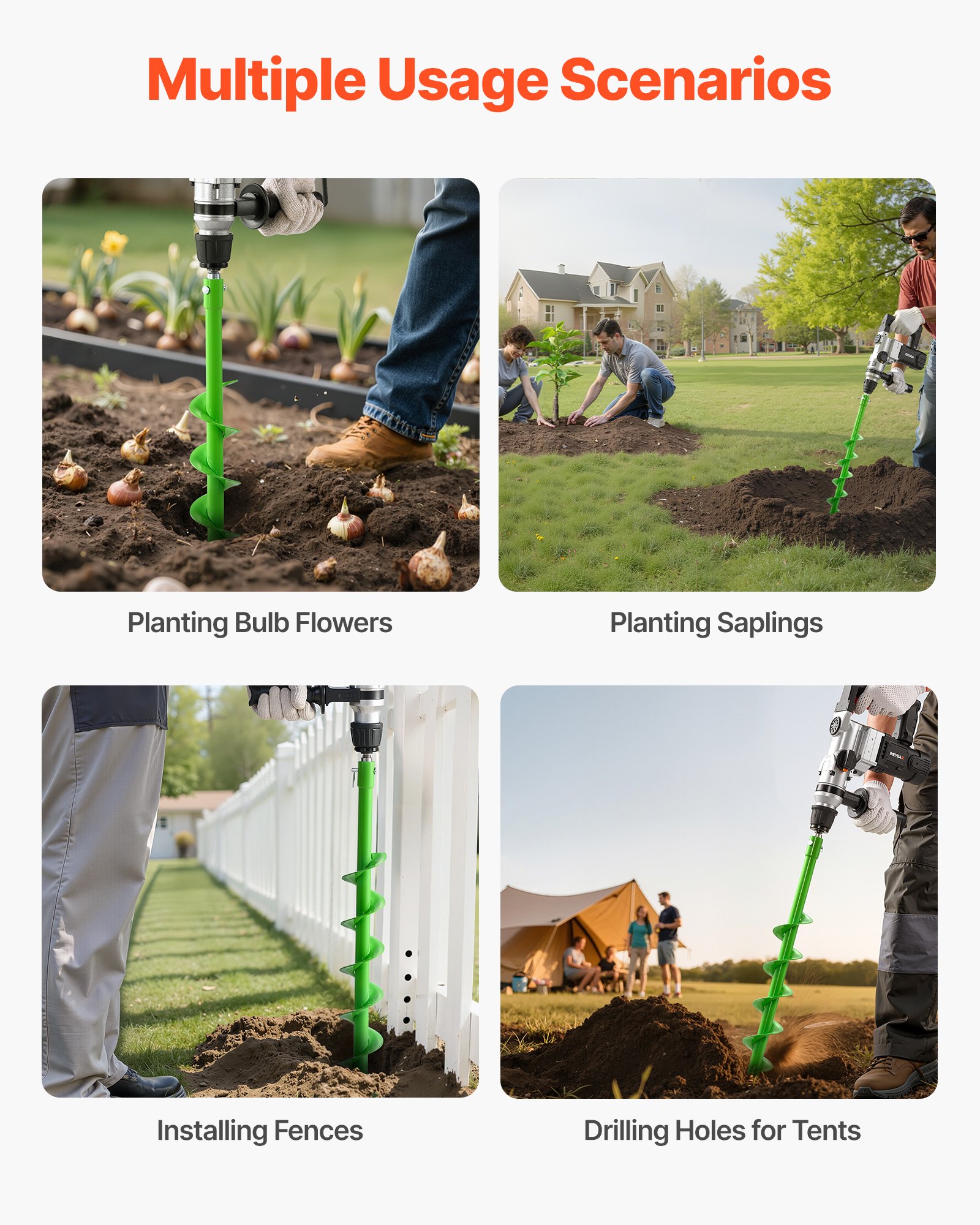 VEVOR grondboor voor boormachines, Ø 80x790 mm tuinboor, compatibel met boren met een binnendiameter van 20 mm, grondboor, paalboorbevestigingen voor tuingraafmachines en hekken