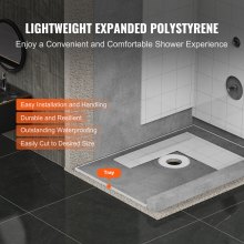 VEVOR doucherandset, 1219 x 1828 mm douchebakset met 160 mm centrale afvoer, lichtgewicht EPS douche-installatiekits met 2 waterdichte doeken, douchebak kantelstangen geschikt voor badkamer