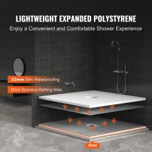 VEVOR doucherandset, 1828 x 1828 x 32 mm douchebakset met centrale afvoer, lichtgewicht EPS douche-installatiekits met 2 waterdichte doeken, douchebak kantelstangen geschikt voor badkamer