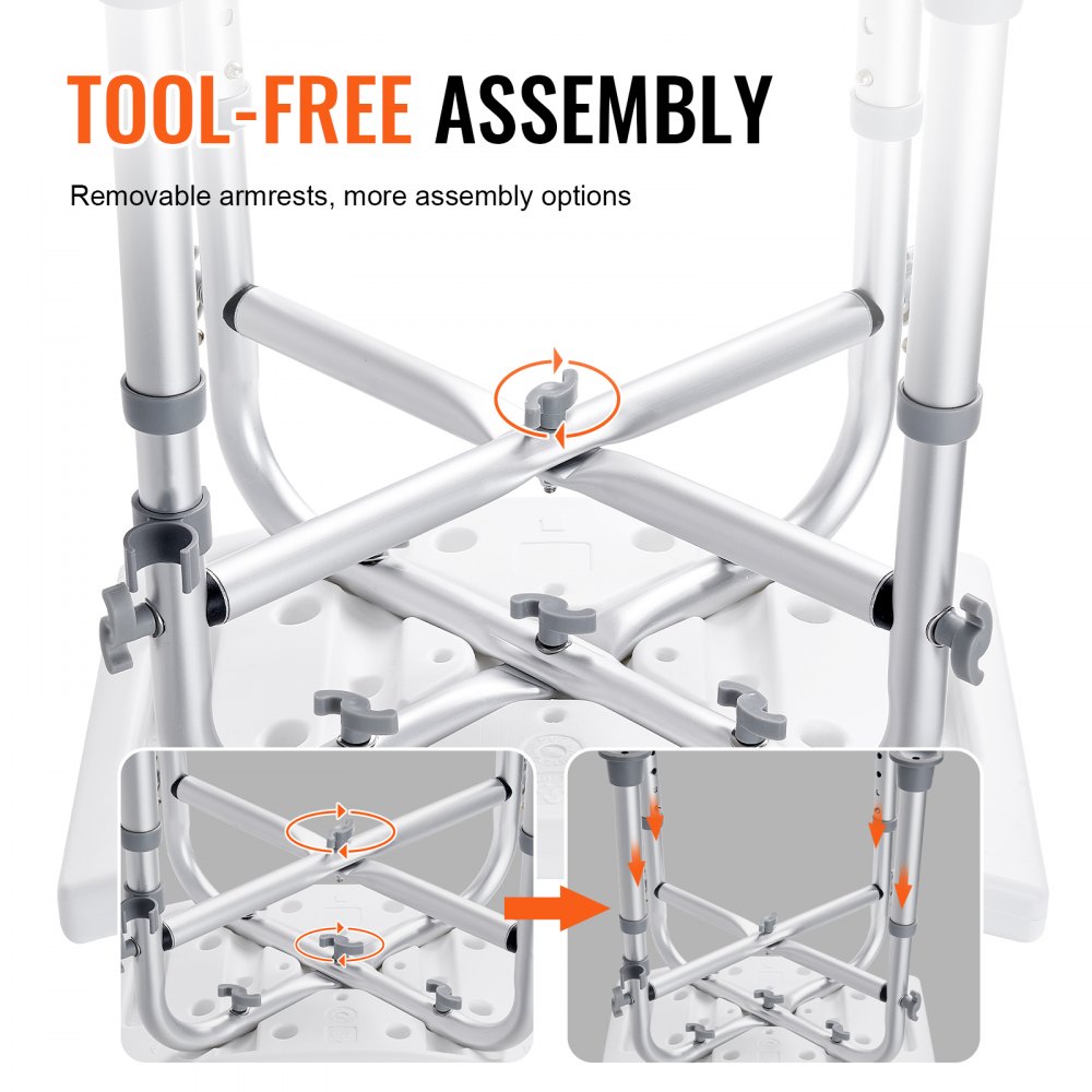 VEVOR Shower Chair, Adjustable Height Shower Stool with Crossbar Support, Shower Seat for Inside Shower or Tub, Non-Slip Bench Bathtub Stool Seat for Elderly Disabled Handicap, 226.8 kg Capacity