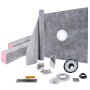 VEVOR shower curb kit with waterproofing membrane and drain assembly components.