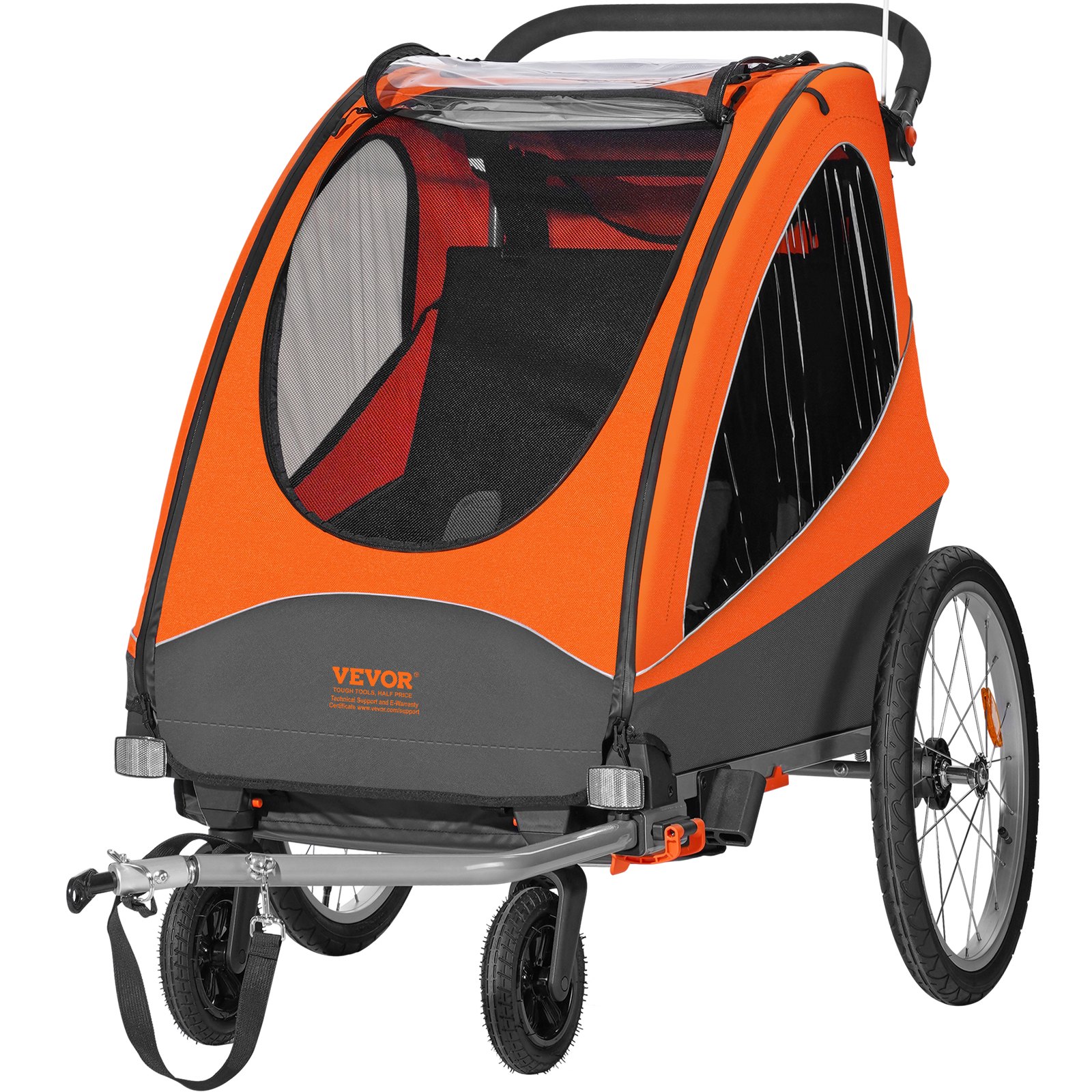 VEVOR Bike Trailer for Toddlers, Kids, Double Seat, 120 lbs Load, 2-In-1 Canopy Carrier Converts to Stroller, Tow Behind Foldable Child Bicycle Trailer with Universal Bicycle Coupler, Orange and Gray