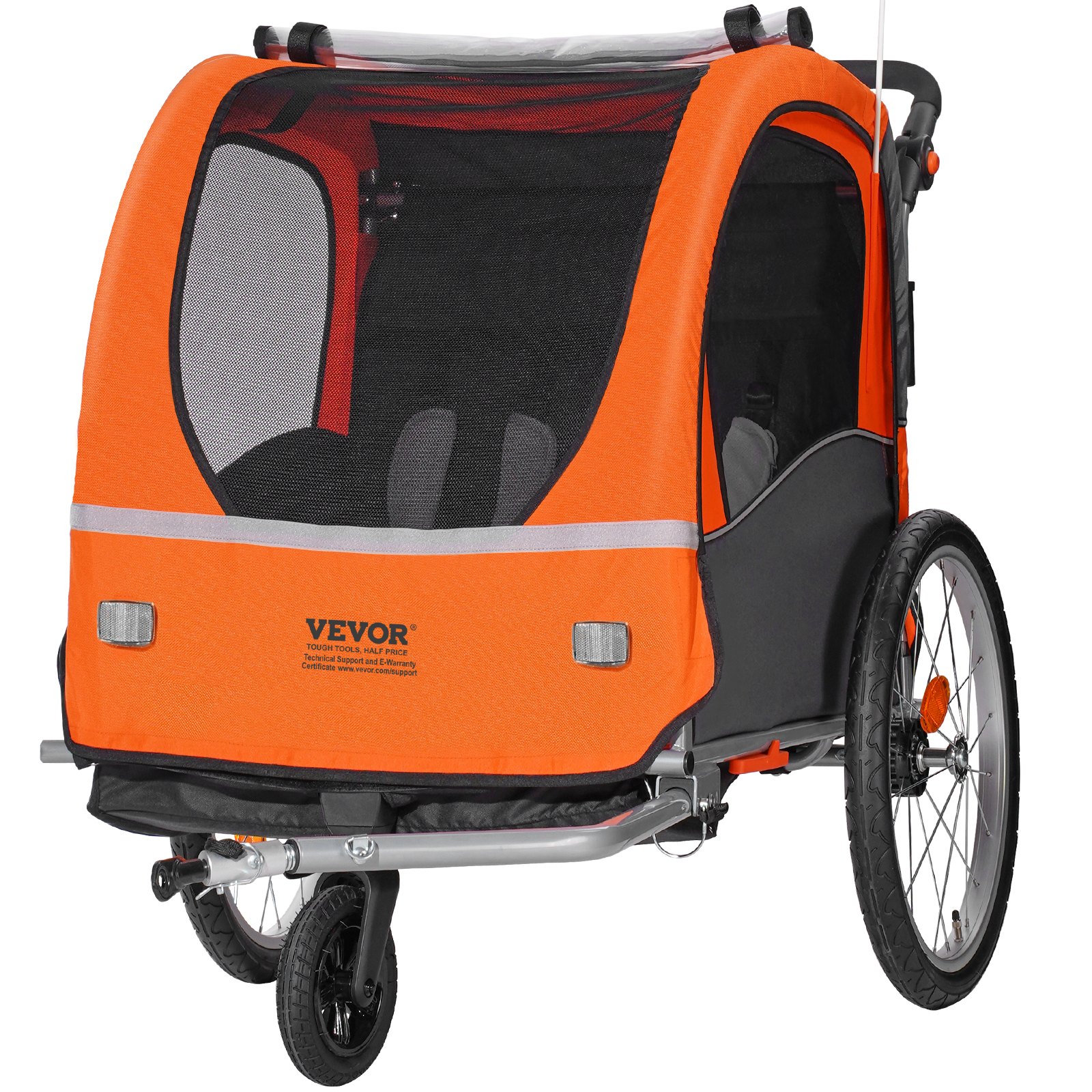 VEVOR Bike Trailer for Toddlers, Kids, Double Seat, 100 lbs Load, 2-In-1 Canopy Carrier Converts to Stroller, Tow Behind Foldable Child Bicycle Trailer with Universal Bicycle Coupler, Orange and Gray