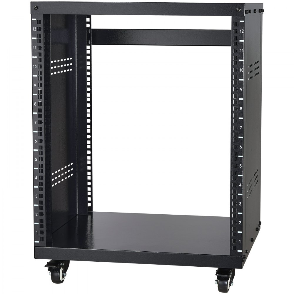 VEVOR 12U AV Rack Stand, 300 lbs Capacity, Network Stereo Recording Studio Rack with Lockable Caster Wheels Round & Square Holes, Special Vents for 19" Audio Video Musical & IT Equipment Mounting