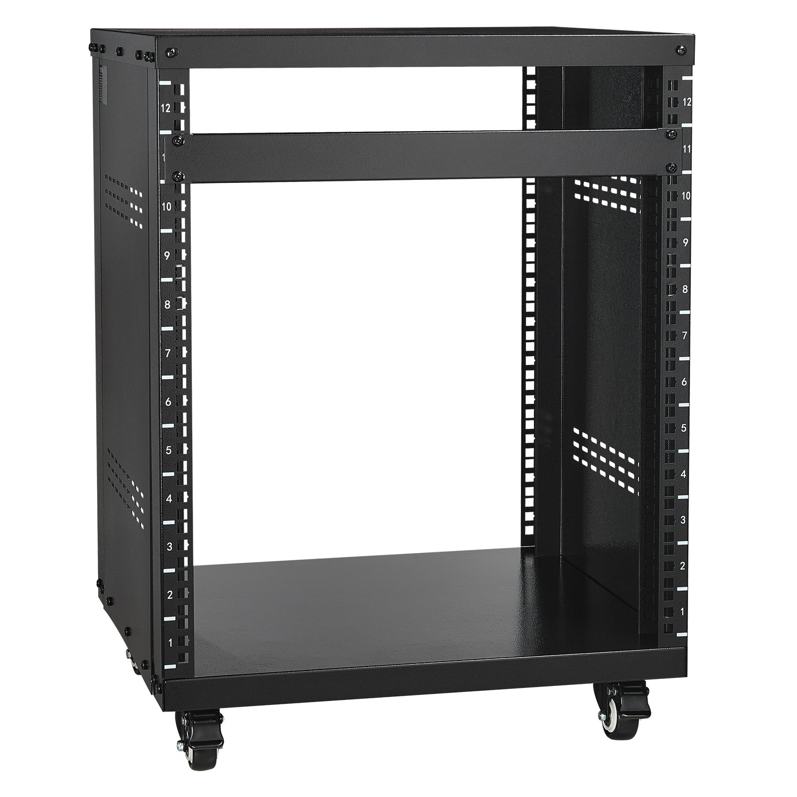 VEVOR 12U AV Rack Stand, 300 lbs Capacity, Network Stereo Recording Studio Rack with Lockable Caster Wheels Round & Square Holes, Special Vents for 19" Audio Video Musical & IT Equipment Mounting