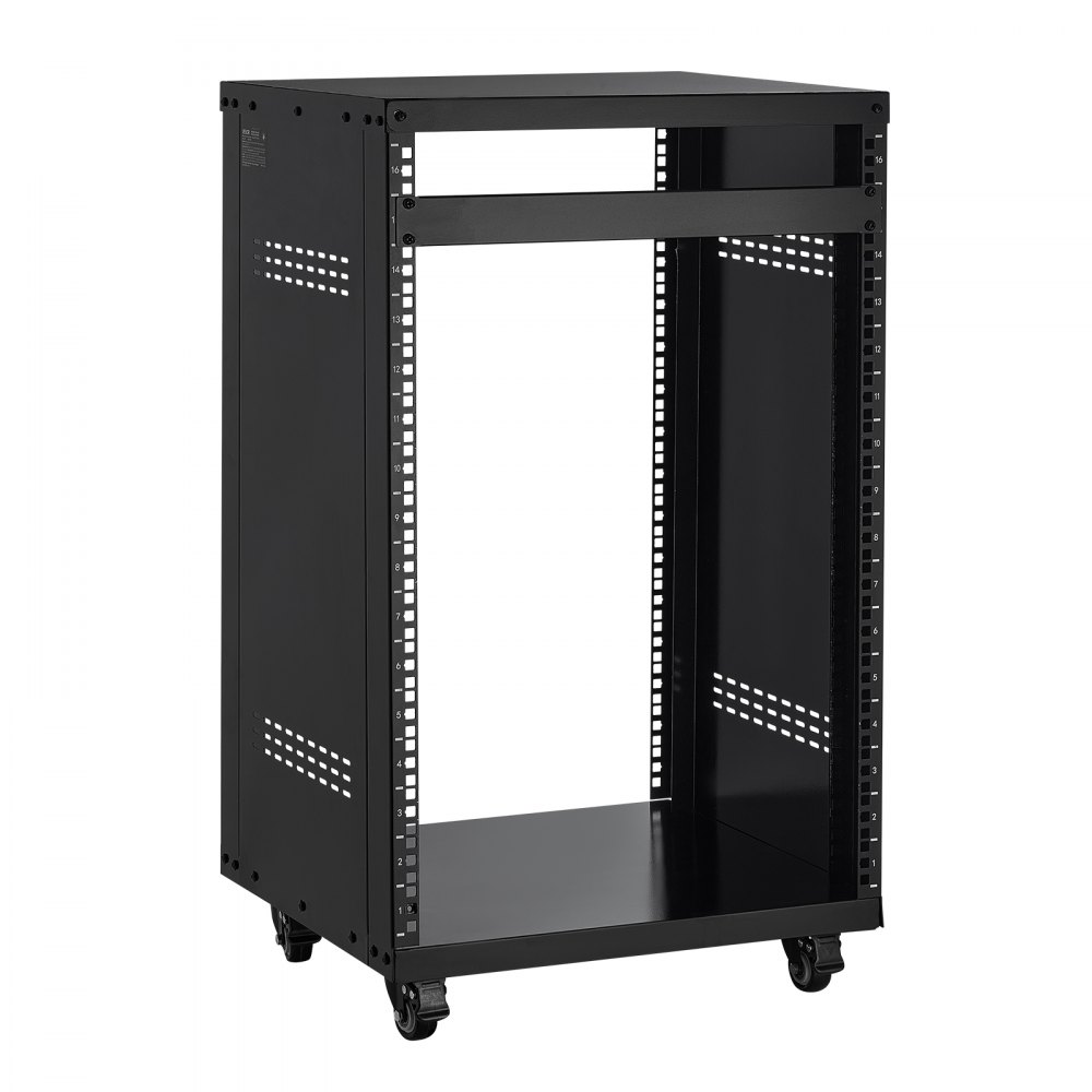 VEVOR 16U AV-rack, 90,7 kg, thuisstudio-rack met vergrendelbare wielen, open frame serverkast, geventileerd ontwerp, voor montage van 482 mm audio-, video-, muziek- en IT-apparatuur