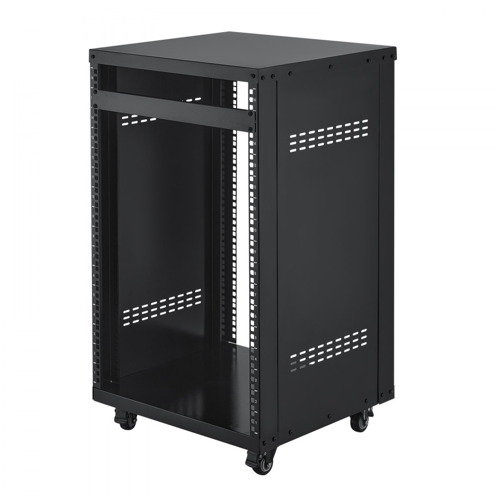 VEVOR 16U AV-rack, 90,7 kg, thuisstudio-rack met vergrendelbare wielen, open frame serverkast, geventileerd ontwerp, voor montage van 482 mm audio-, video-, muziek- en IT-apparatuur
