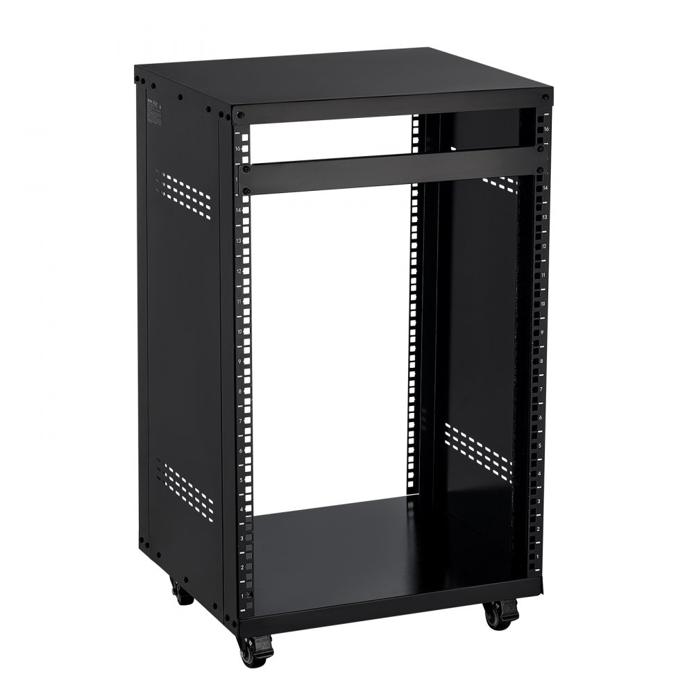 VEVOR 16U AV-rack, 90,7 kg, thuisstudio-rack met vergrendelbare wielen, open frame serverkast, geventileerd ontwerp, voor montage van 482 mm audio-, video-, muziek- en IT-apparatuur