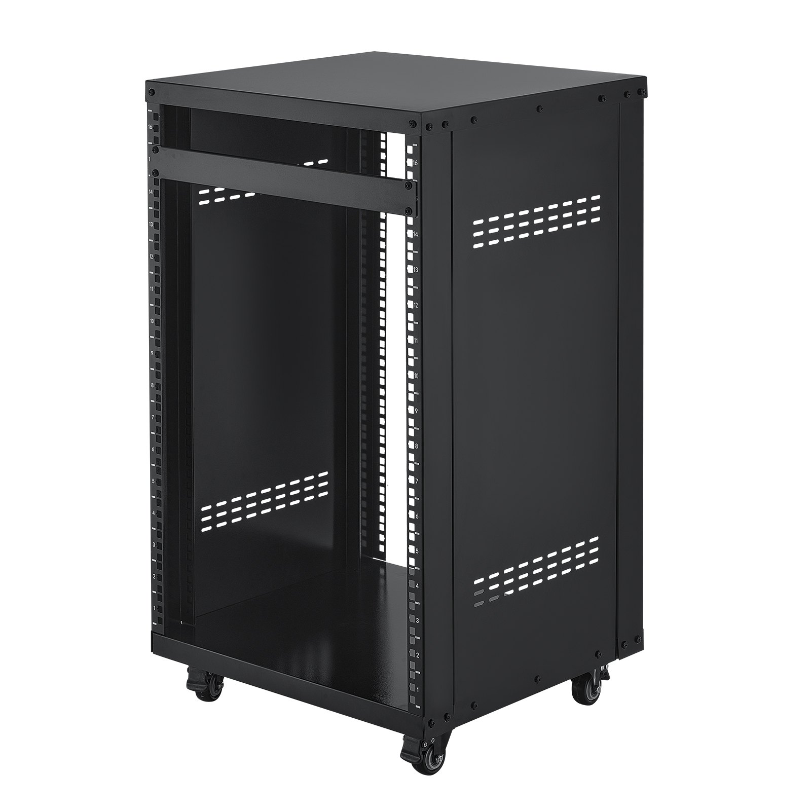 VEVOR 16U AV-rack, 90,7 kg, thuisstudio-rack met vergrendelbare wielen, open frame serverkast, geventileerd ontwerp, voor montage van 482 mm audio-, video-, muziek- en IT-apparatuur