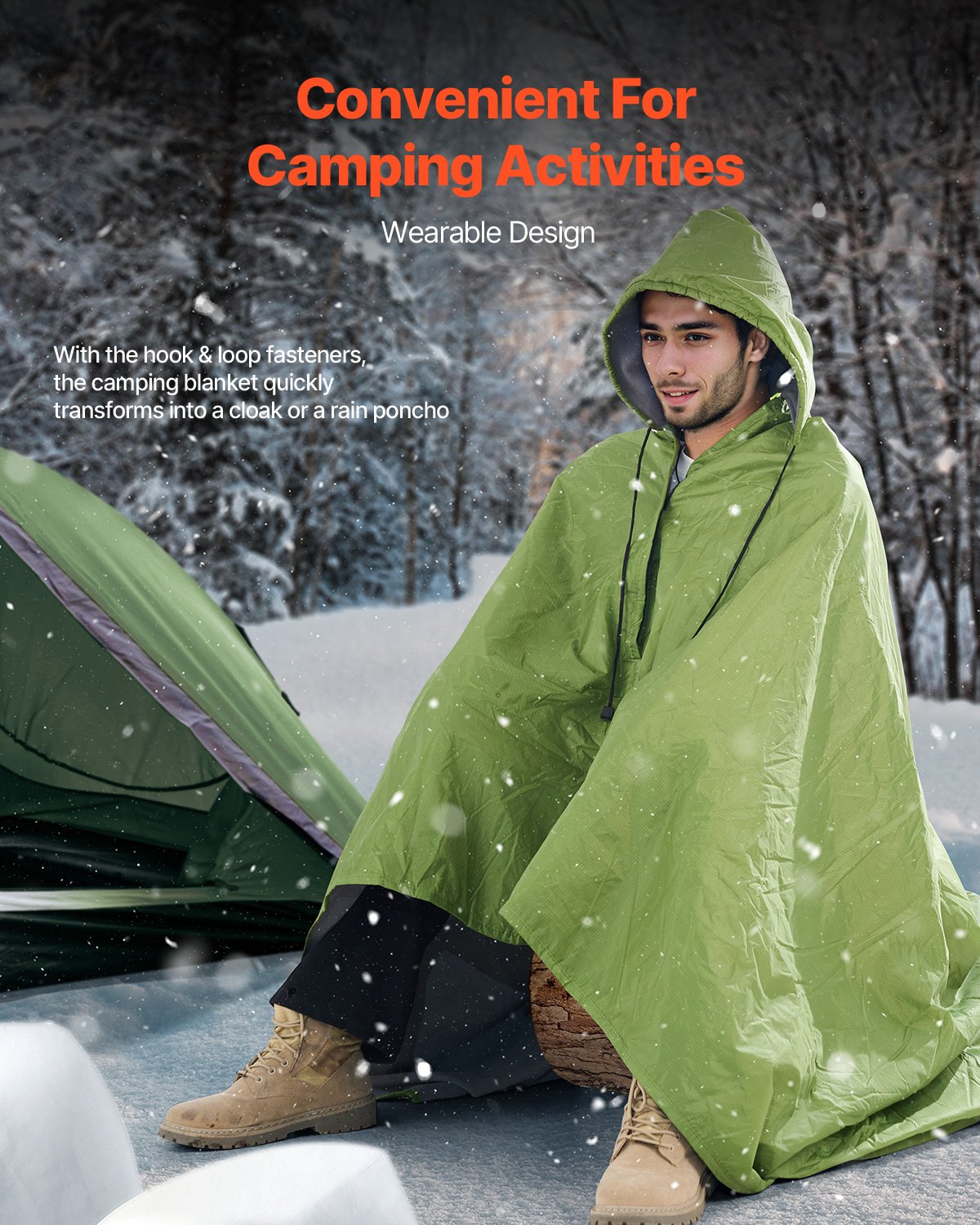 VEVOR Camping Blanket, Large Warm Wearable Stadium Blanket, Waterproof & Windproof, Polyester Fleece, Flame Retardant, Great for Outdoors, Picnics, Hiking, Sports Events, Travel, 79" x 59", Army Green