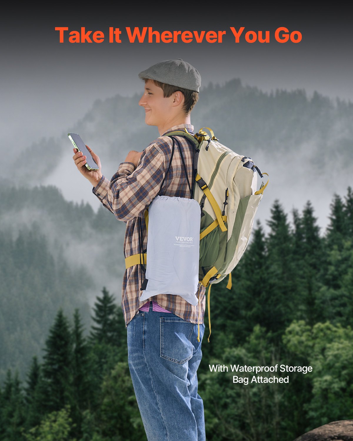 VEVOR Camping Blanket, Large Warm Wearable Stadium Blanket, Waterproof & Windproof, Polyester Fleece, Flame Retardant, Great for Outdoors, Picnics, Hiking, Sports Events, Travel, 79" x 59", Light Grey