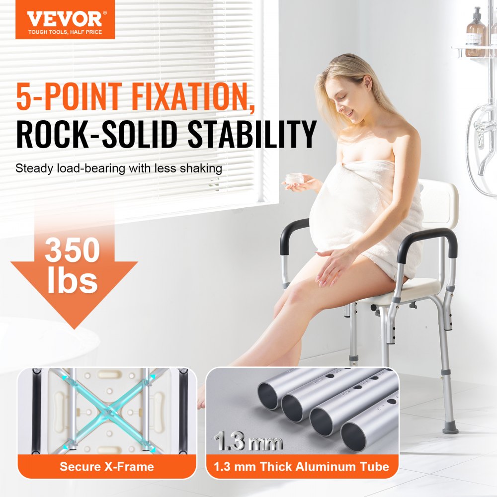 VEVOR Shower Chair, Shower Seat with Back, Adjustable Height Shower Stool, Shower Chair for Inside Shower Bathtub, Non-slip Bathroom Bench Bath Chair for Elderly Disabled Handicap, 158.8 kg Capacity