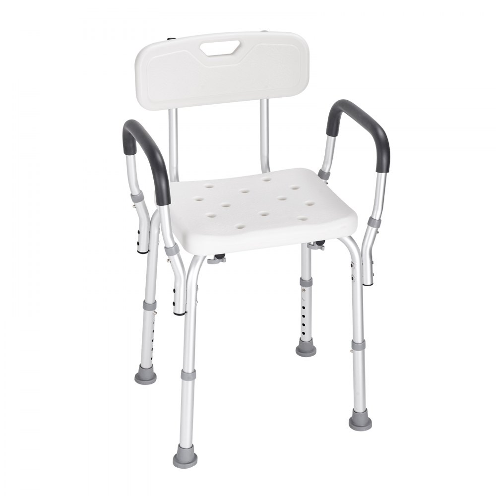 VEVOR Douchekruk Douchestoel 390-520 mm Hoogte Verstelbaar, Badkruk Badzitje Draagvermogen 158,8 kg, Stabiele Douchekruk Douchehulp Badkuipbeugel Aluminiumlegering Frame, Douchezitje Wit