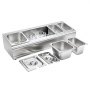 VEVOR Countertop Food Serving Display Container, Stainless Steel Food Salad Server Tray, Buffet Condiment Dispenser, Ice Cooled Rack with Separate Lid, for Restaurant Hotel Kitchen (2x1/6+3x1/9 Pan)