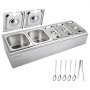 VEVOR Countertop Food Serving Display Container, Stainless Steel Food Salad Server Tray, Buffet Condiment Dispenser, Ice Cooled Rack with Separate Lid, for Restaurant Hotel Kitchen (2x1/6+3x1/9 Pan)