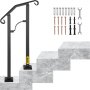 VEVOR Outdoor Stair Railing, Alloy Metal Hand Railing, Fit 1 or 2 Steps Flexible Transitional Handrail, Black Outdoor Stair Rail with Installation Kit, Step Handrail for Concrete or Wooden Stairs