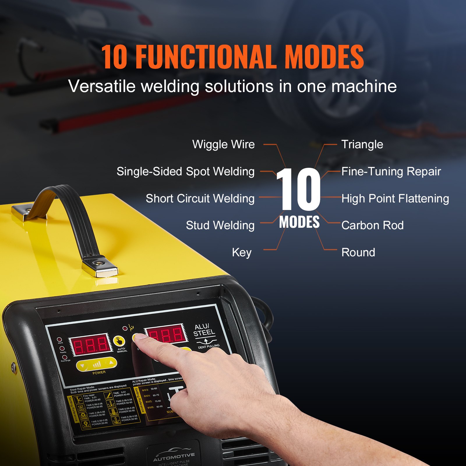 VEVOR Dual Dent Spotter Deluxe AL/Fe Dent Repair Kit, 5 kW lasapparaat met automatisch/handmatig lassen en 10 modi, puntlasapparaat voor het repareren van stalen en aluminium auto-onderdelen
