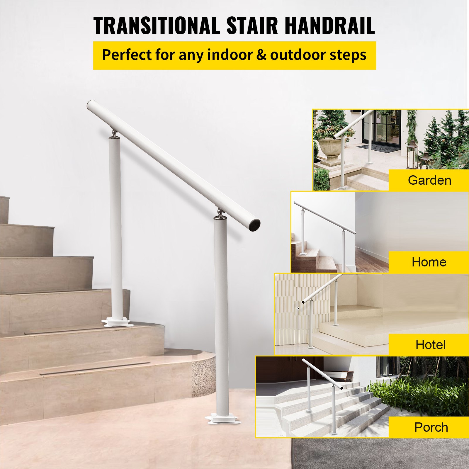 VEVOR Leuning, Trapleuning Lengte 91,4cm, Leuning Wandleuning Wandtrap Trapleuning Hoogte 86,4cm, Roestvrij Staal met Metalen Pluggen, Banister Rail Support Kit Gepolijst RVS Voor Binnen en Buiten