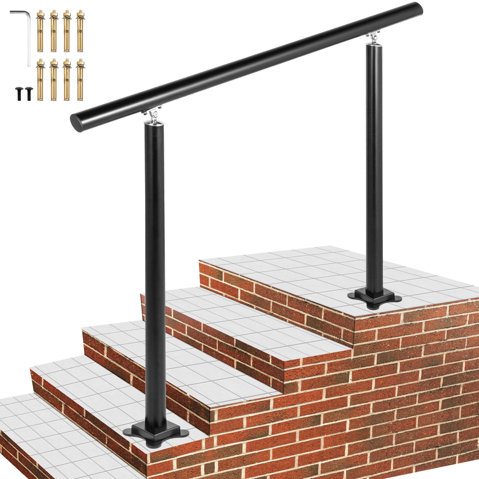 VEVOR Trapleuning Leuningen voor Trappen Lengte 121,9 cm, Aluminium Leuning Hoogte 86,4 cm, Stairs Outdoor Handrail, 2 mm Dikke Leuning, Leuningen voor Buiten en Binnen, Verstelbaar Bereik met Zwart