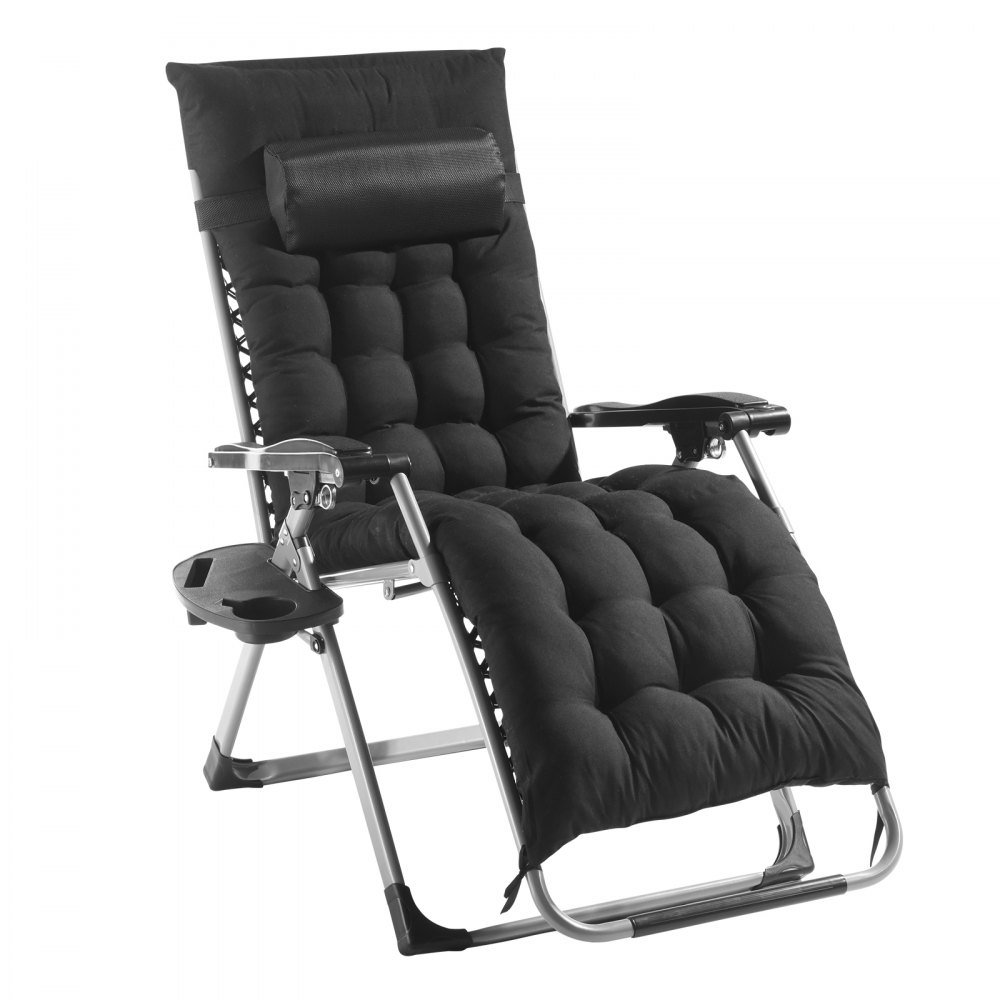 VEVOR Zero Gravity Chair, 26-inch Zero Gravity relaxfauteuil voor binnen en buiten, verstelbare anti-zwaartekrachtstoel met kussen, hoofdsteun, voetensteun en bekerhouder, 500 lbs, zwart
