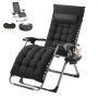 VEVOR Zero Gravity Chair, 26-inch Zero Gravity relaxfauteuil voor binnen en buiten, verstelbare anti-zwaartekrachtstoel met kussen, hoofdsteun, voetensteun en bekerhouder, 500 lbs, zwart