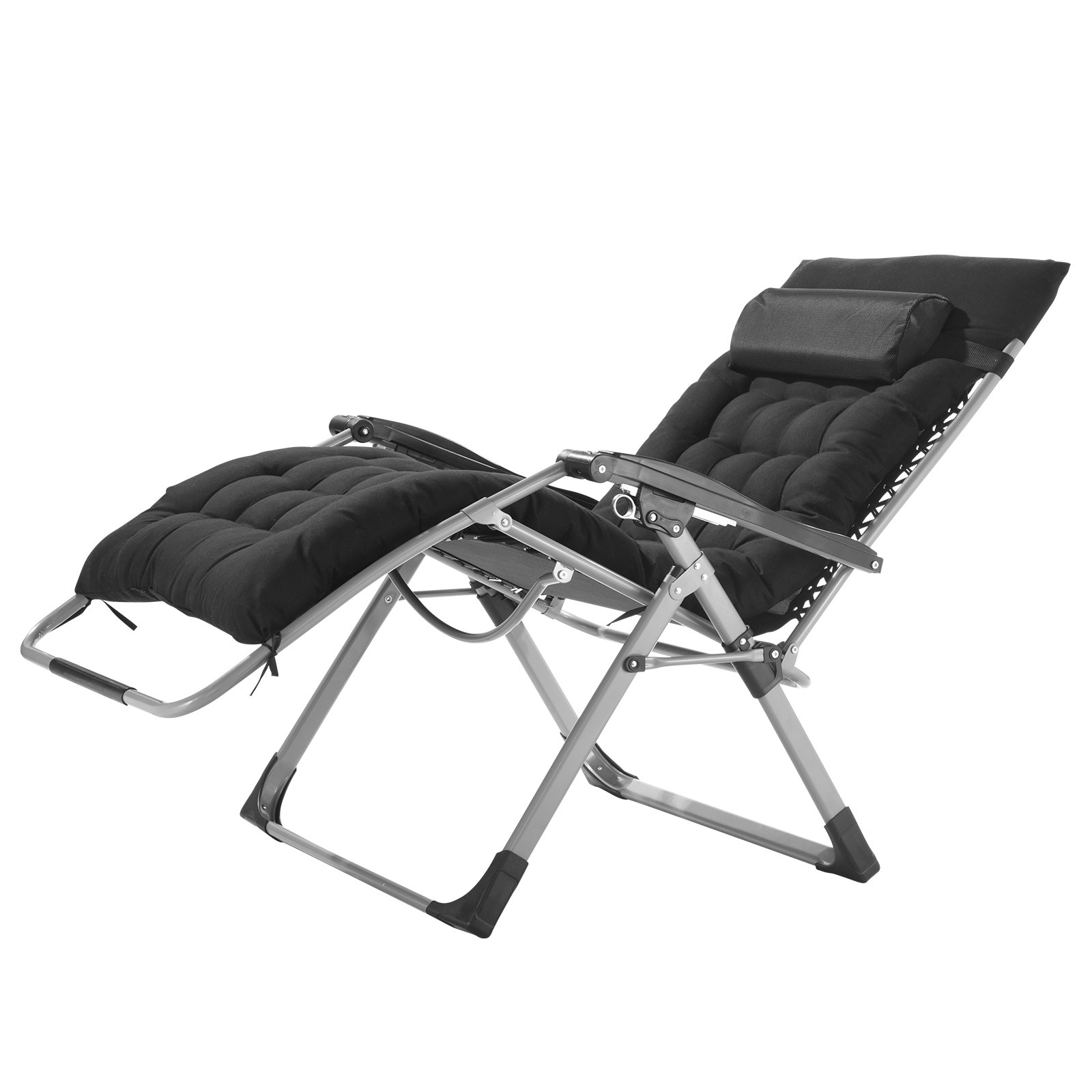 VEVOR Zero Gravity Chair, 84 cm Zero Gravity Relaxfauteuil voor binnen en buiten, Verstelbare anti-zwaartekrachtstoel met kussen, hoofdsteun, voetensteun en bekerhouder, 227 kg, Zwart