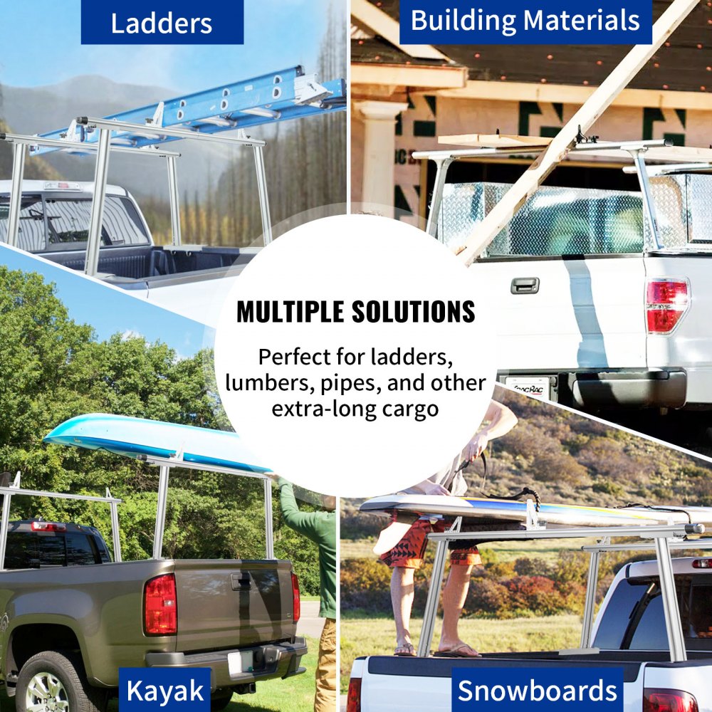 VEVOR Truck Rack Pickup Truck Bed Ladder Rack Verstelbaar met Ladder Stop Zilver