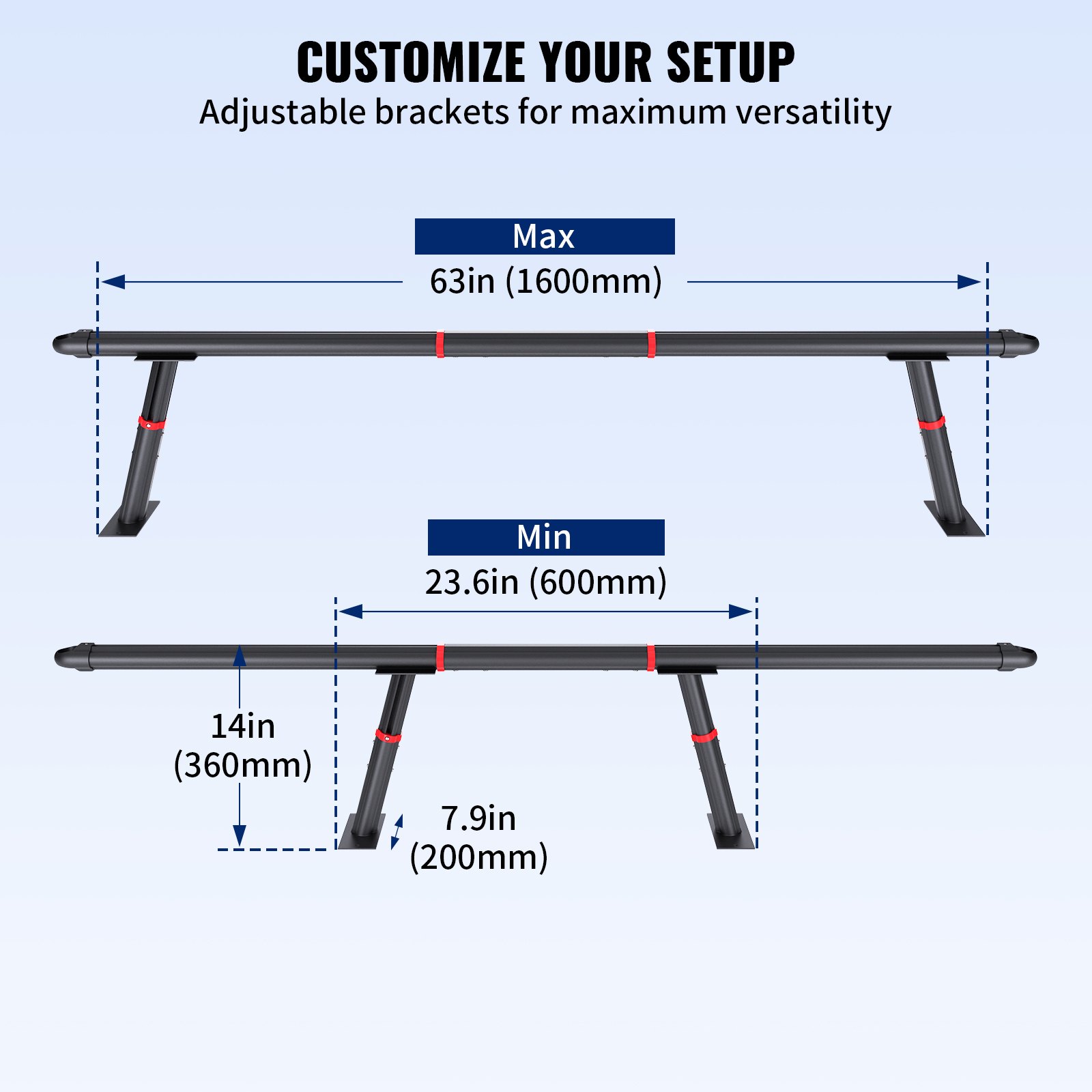 VEVOR Truck Rack Pickup Truck Bed Ladder Rack Universeel Aluminium Verstelbaar