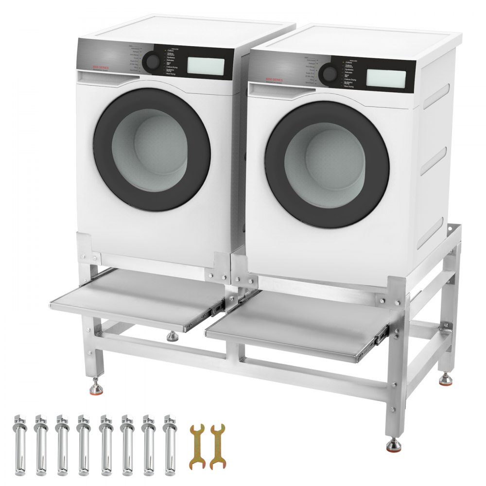 VEVOR Washing Machine Stand 300LBS, Washer Pedestals 25x25Inch, Pedestal for Washer and Dryer Stand, Aluminum Washing Machine Base with A 66LBS Tray with 4 Adjustable Feet(Double Tray)