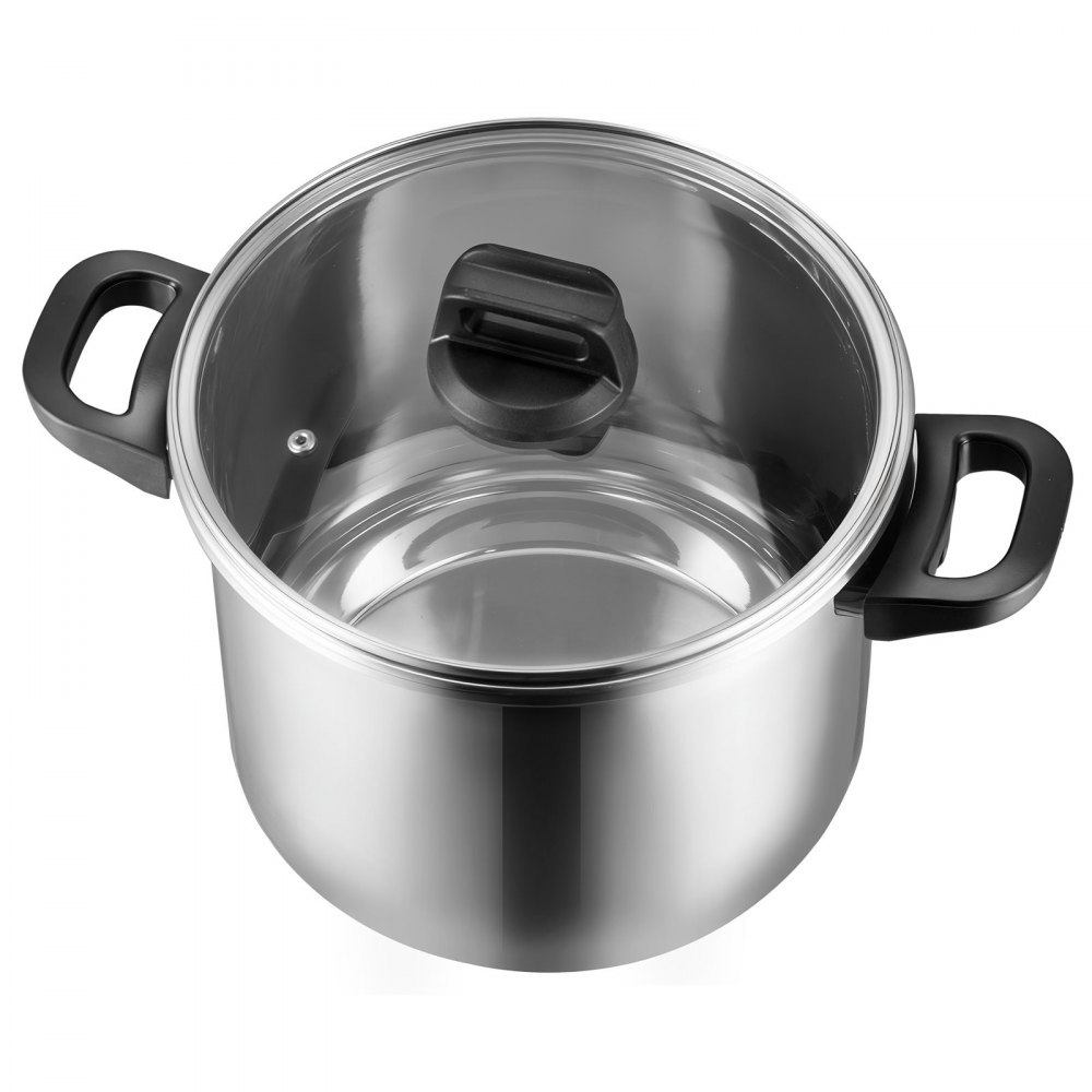 VEVOR Hogedrukpan 11 liter, roestvrijstalen stoompan met stoominzetstuk en deksel van gehard glas, en 3 drukstanden voor vlees, bonen, rijst, soepen en sauzen. Hogedrukpan tot 100 kPa.