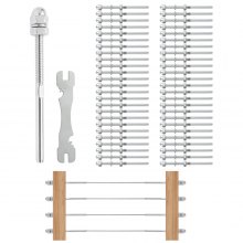 VEVOR 51 stuks kabelrailpersklemmen met schroefdraadbout en spaneindconnector voor 1/8" kabelrailing, T316 roestvrij staal, kabelrailspanner 1/8" voor houten/metalen palen, zilver