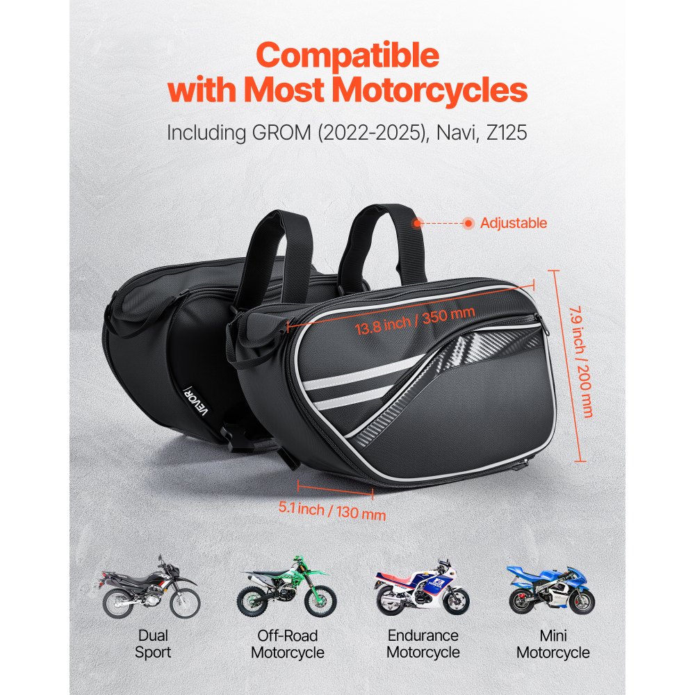 VEVOR Motorfiets Zadeltas, 15L x 2 Grote Capaciteit, Zijzadeltas met Waterdichte Regenhoes en Riemen, Compatibel met de meeste Motorfietsen, Bagage Opbergtas Motorfiets Bagage