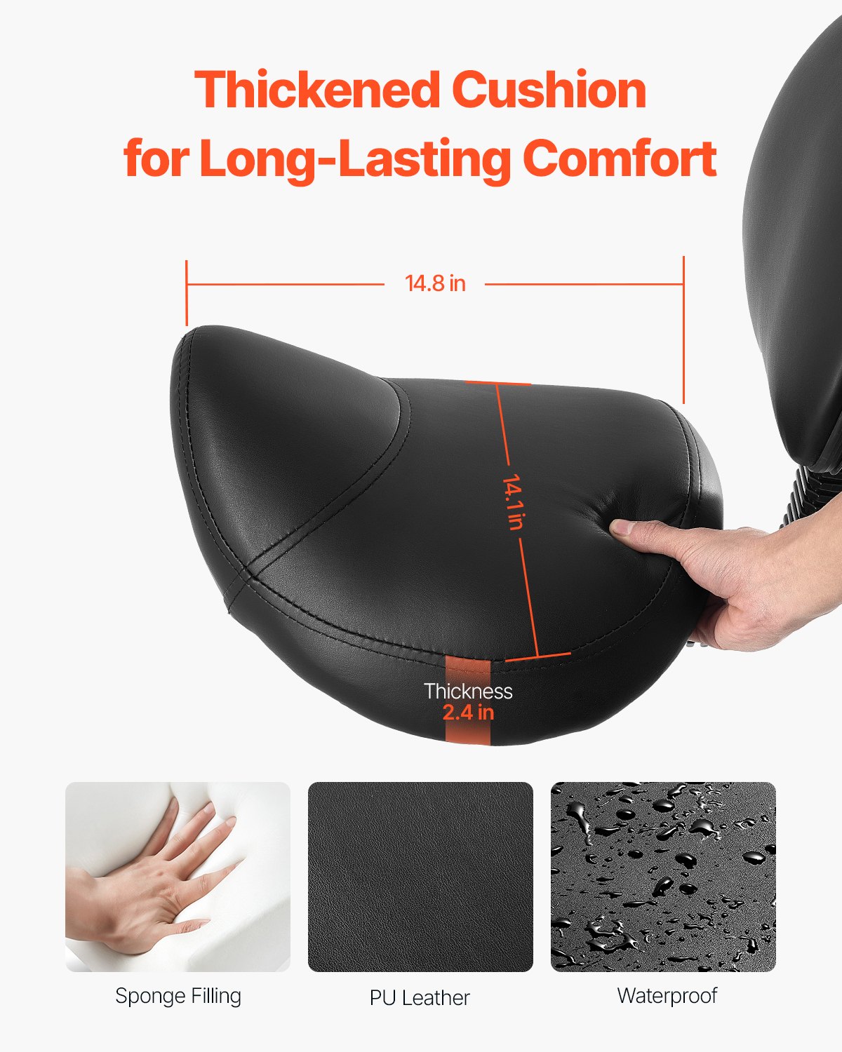 VEVOR Zadelkruk, rolkruk, draagvermogen 204 kg, in hoogte verstelbaar (84-100 cm), draaikruk, werkkruk met rugleuning, ergonomische PU-leren draaistoel voor salon, spa, massagekliniek