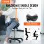 VEVOR Saddle Stool with Wheels 400lb Weight Capacity Ergonomic Rolling Saddle Stool Height Adjustable Thickened PU Leather Swivel Saddle Stool Chair for Salon Spa Clinic Black