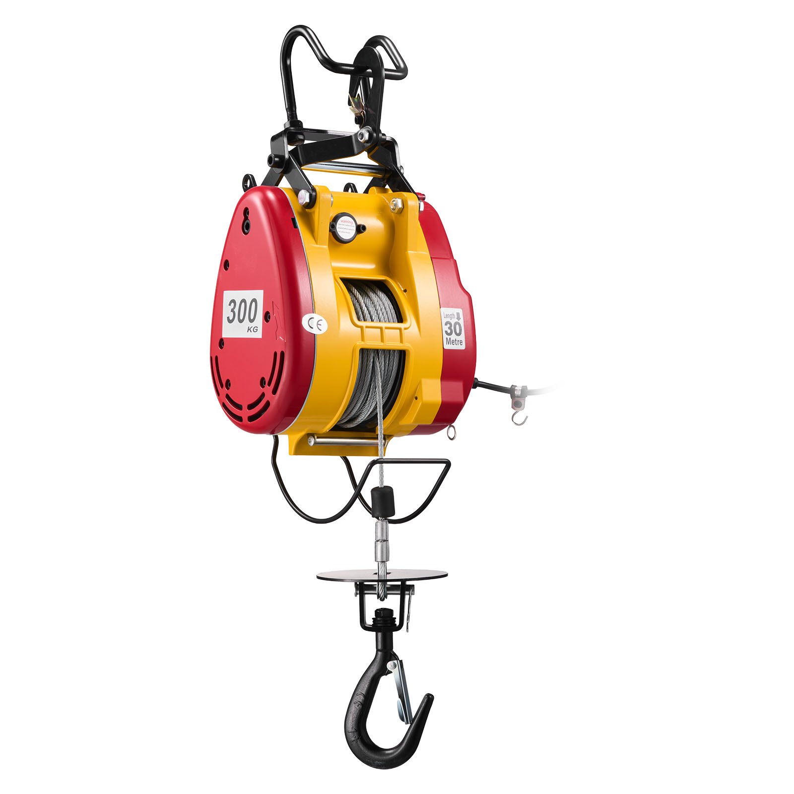 VEVOR elektrische lier 300 kg, 2-in-1 elektrische takel 1500 W, takelhoogte 30 m, kabeltreksnelheid 18,9 m/min, met bedrade en draadloze afstandsbediening voor fabriek, magazijn en garage